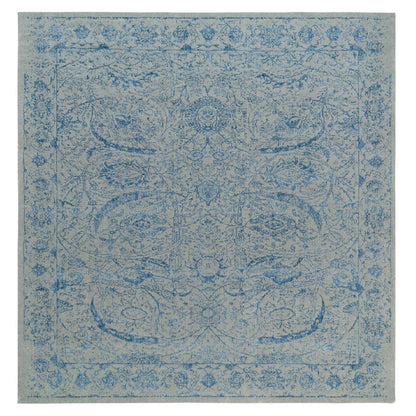 12'X12' Gray Fine Jacquard Hand Loomed Wool And Silk Square Rug