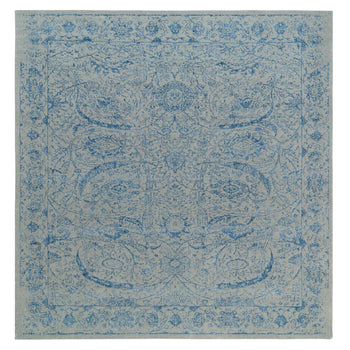 12'X12' Gray Fine Jacquard Hand Loomed Wool And Silk Square Rug
