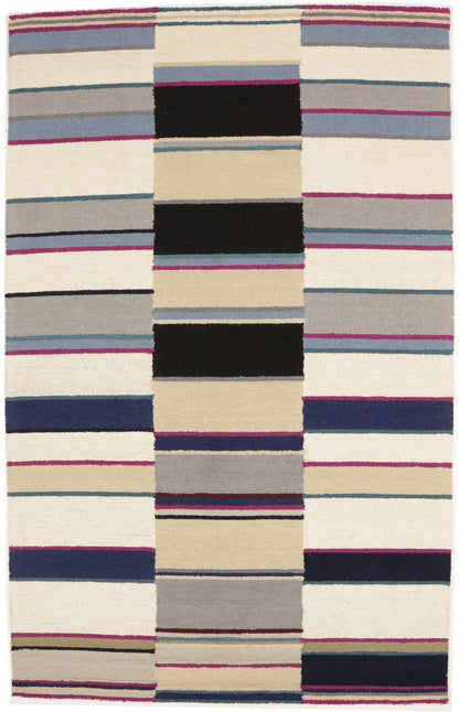 Kids Room Modern Rug Multicolor Stripes 5X8 Hand-Tufted Contemporary Wool Carpet