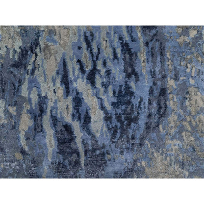 2'7"X10'2" Yale Blue Abstract Design Wool & Silk Hand Knotted Runner Rug
