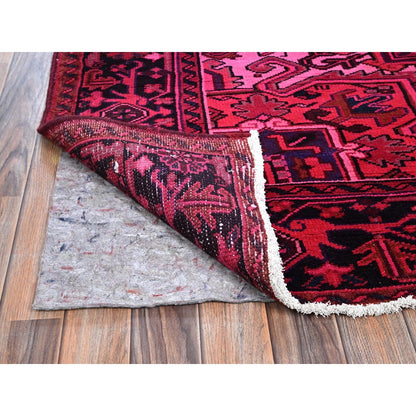 7'X9'5" Red Overdyed Semi Antique Zoroastrian Heris Hand Knotted Wool Rug