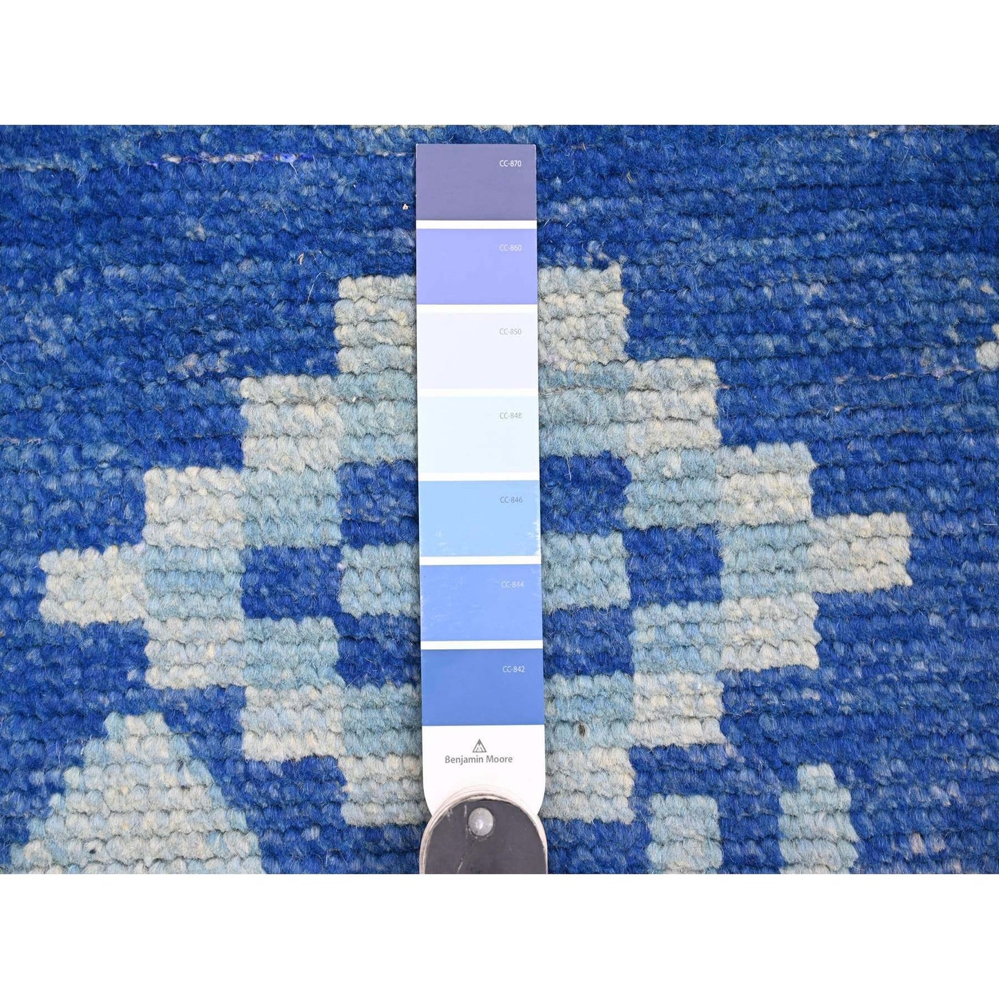 2'8"X10'5" Blue Geometric Moroccan Weave Wool Hand Knotted Runner Rug