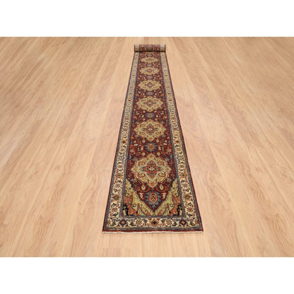 2'5"X20'1" Red Antiqued Fine Heris Wool Hand Knotted Xl Runner Rug