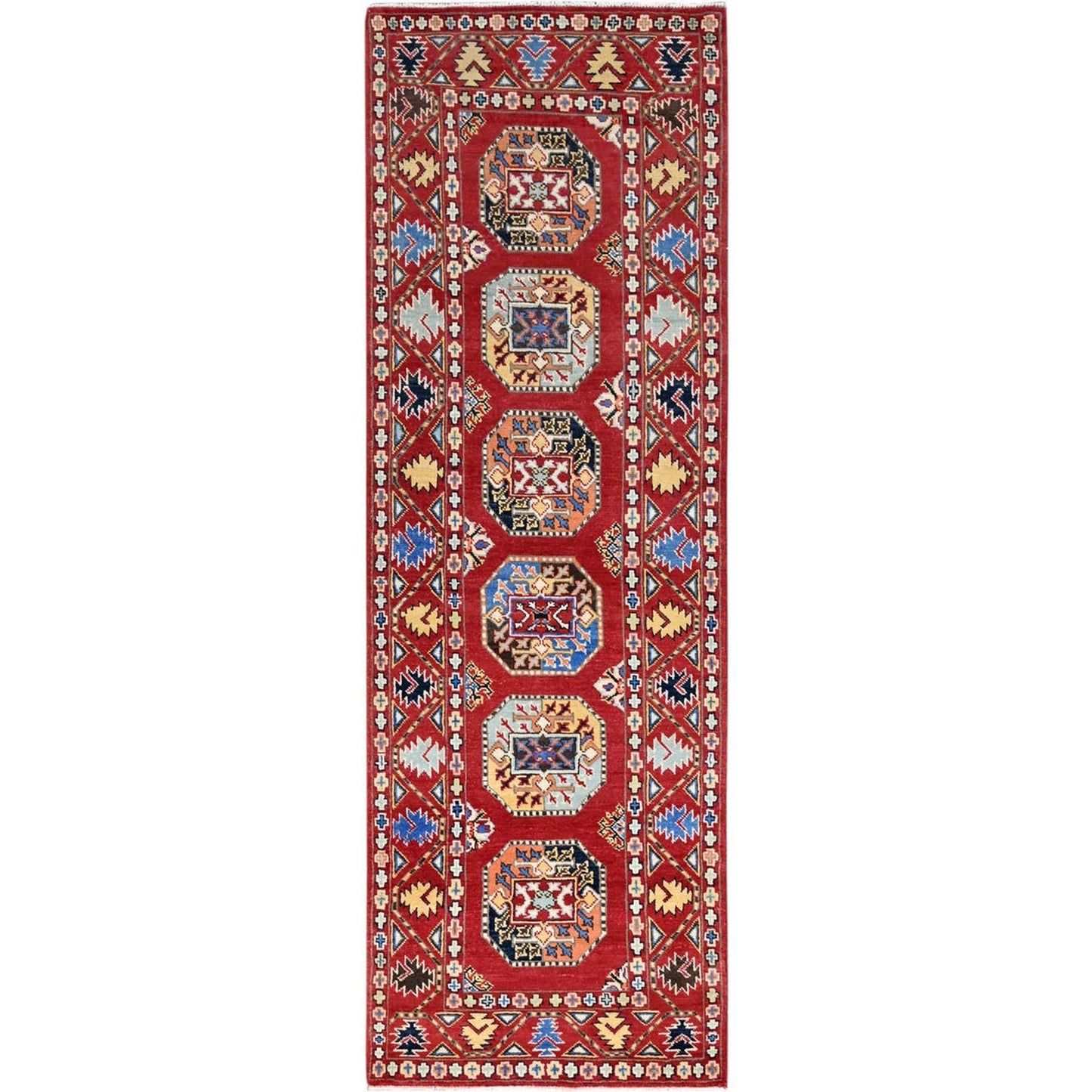 2'7"X8' Red Hand Knotted Afghan Ersari Special Kazak Wool Wide Runner Rug