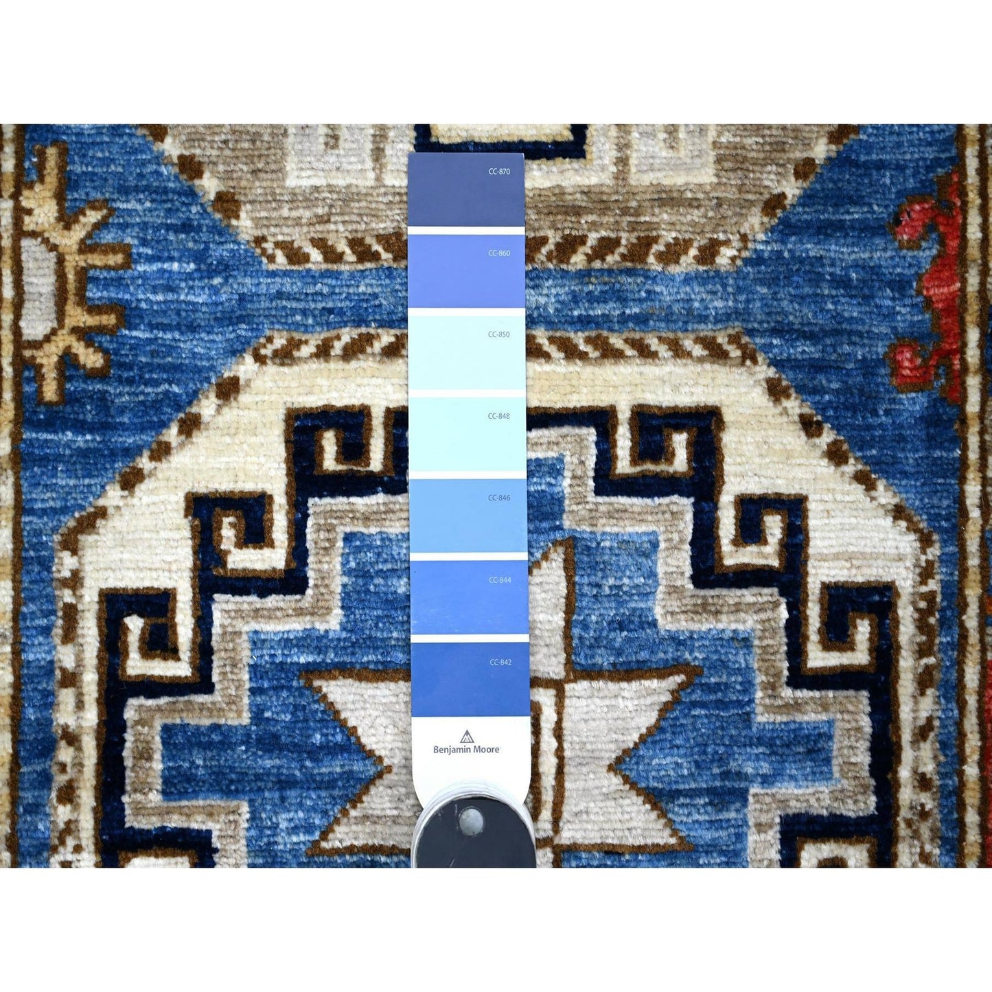 2'5"X11'8" Blue Hand Knotted Afghan Ersari Elephant Feet Wool Runner Rug