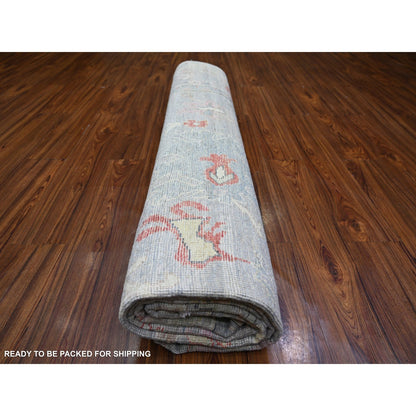 Rug 9'10"x9'10" Steel Blue Hand Knotted Wool Afghan Angora Oushak