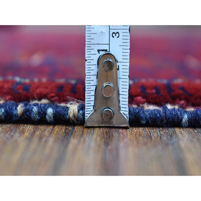 3'10"X5'9" Saturated Red Afghan Khamyab Hand Knotted Natural Wool Rug