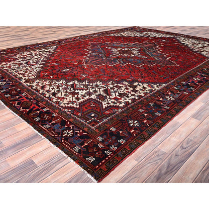 9'9"X13'3" Red Semi Antique Zoroastrian Heris Pure Wool Hand Knotted Rug