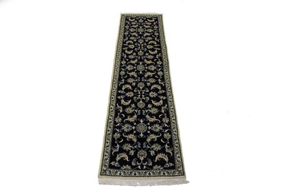 Vintage Oriental Runner Rug Allover Floral Navy