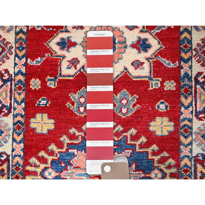 2'1"X5'6" Red Kazak Geometric Medallion Motifs 100% Wool Hand Knotted Rug