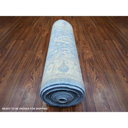 2'5"X18'10" Columbia Blue Wool Hand Knotted Finer Peshawar Oriental Rug