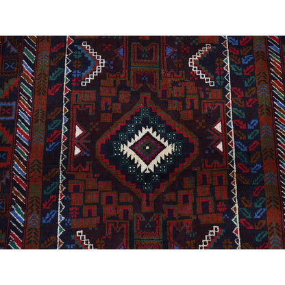 3'7"X6'6" Brown Afghan Baloch Geometric Design Pure Wool Hand Knotted Rug