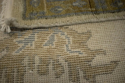 Hand-Knotted Oushak Chobi Wool Rug Cream Floral