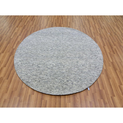 6'X6' Silver Chalice Gray Undyed Wool Grass Design Hand Knotted Round Rug
