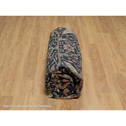 10'1"X10'1" Navy Antiqued Heris Re-Creation Hand Knotted Wool Round Rug