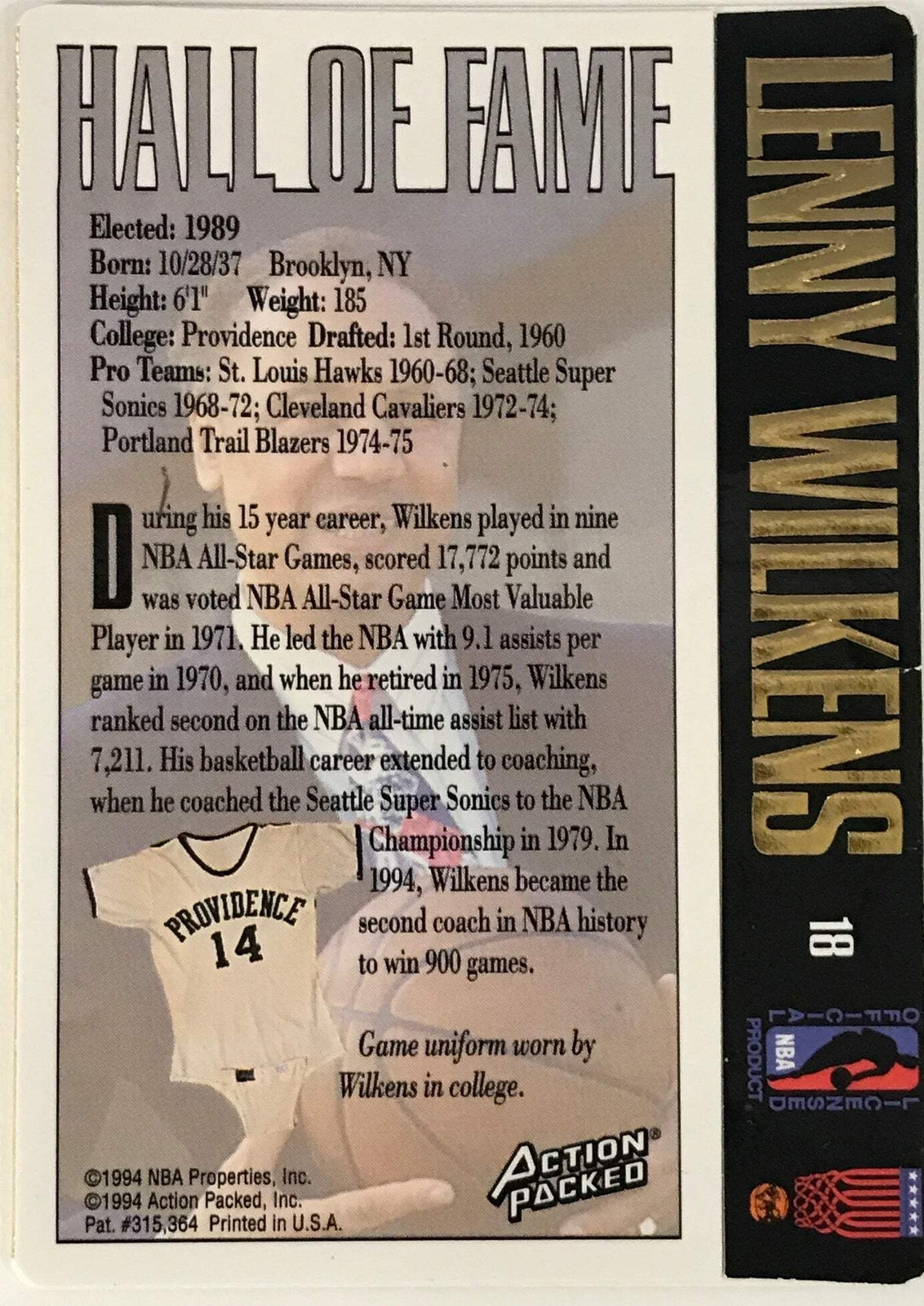 Lenny Wilkens Signed 1994 Action Packed Card