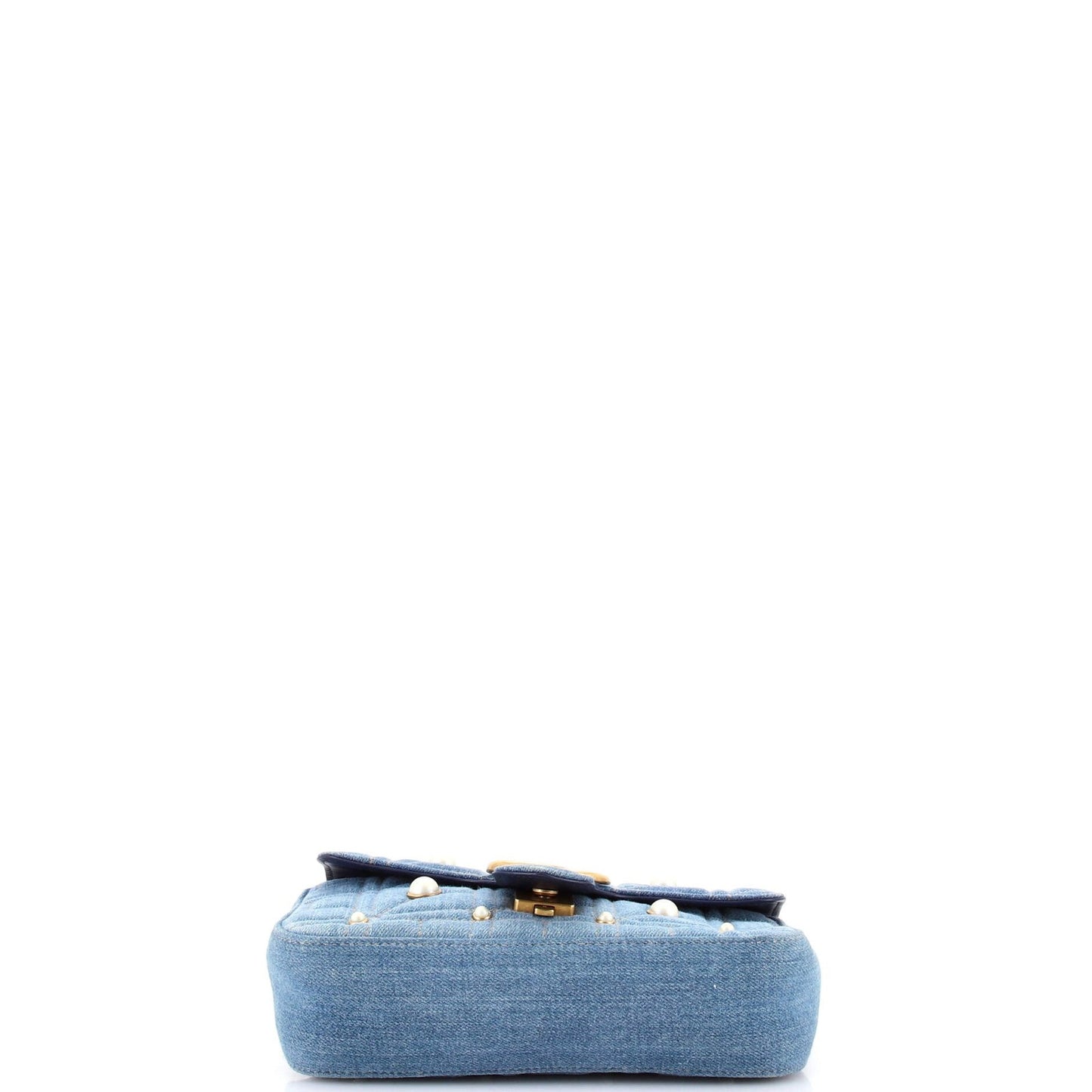 Gucci Pearly Gg Marmont Flap Bag Embellished Matelasse Denim Mini