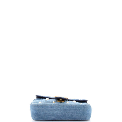 Gucci Pearly Gg Marmont Flap Bag Embellished Matelasse Denim Mini