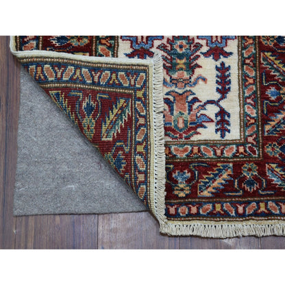 2'X2'10" Ivory Super Kazak Tribal Design Extra Soft Wool Hand Knotted Rug