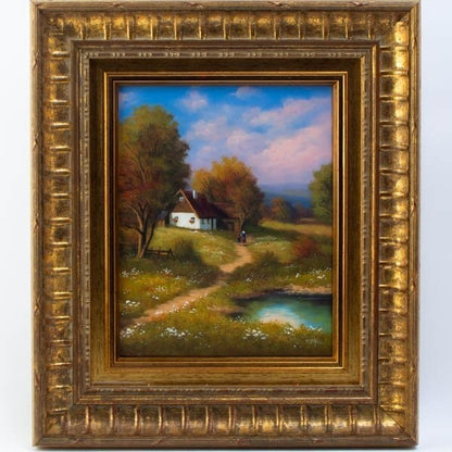 Peter Paul Oil Painting Country Path Landscape Cottage Signed F2 W/ Frame