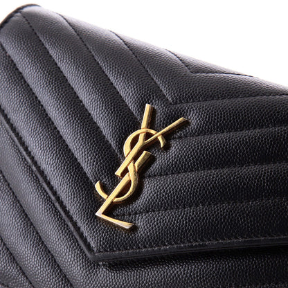 Saint Laurent Classic Monogram Wallet On Chain Matelasse Chevron Leather Small