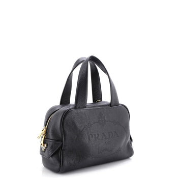 Prada Logo Bowler Bag Perforated Leather Medium