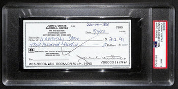 Johnny Unitas Signed 9/ 4/02 Check Psa/Dna Mint 9