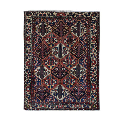 5'X6'9" Red Vintage Zoroastrian Baktiarjoon Design Hand Knotted Rug