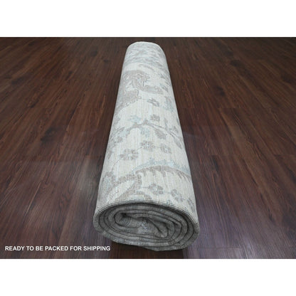 10'X13'8" Cotton White Washed Out Peshawar 100% Wool Hand Knotted Rug