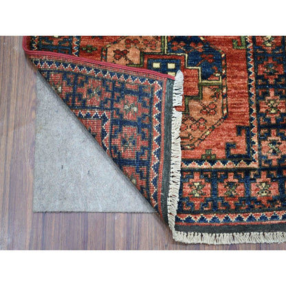 Rug 2'1"x2'10" Coral Red Natural Dyes Afghan Ersari Hand Knotted Wool