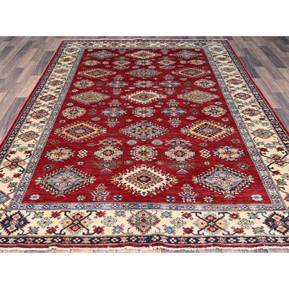 6'X8'8" Fire Brick Red Wool Tribal Super Kazak Hand Knotted Oriental Rug