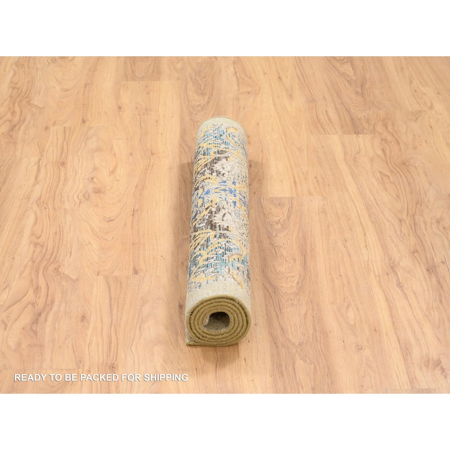 3'2"X5' Gold Brown Saroogh Silk With Wool Hand Knotted Rug