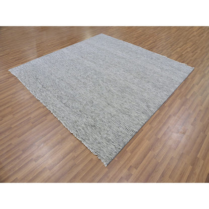 8'X8' Silver Gray Undyed Wool Grass Design Hand Knotted Square Rug