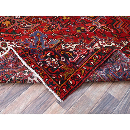 9'1"X11'9" Cereza Red Wool Hand Knotted Vintage Zoroastrian Heris Clean Rug