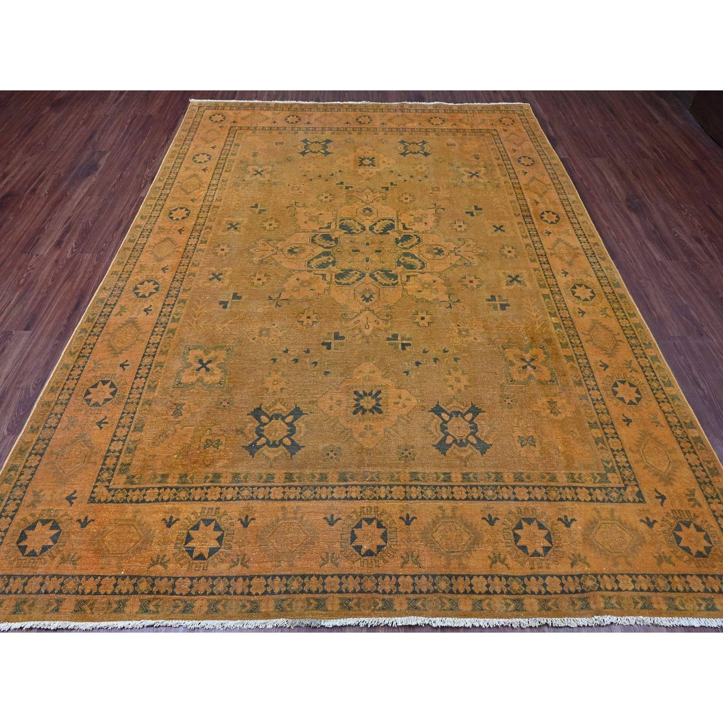 7'8"X9'10" Brown Overdyed Kazak Flower Design 100% Wool Hand Knotted Rug