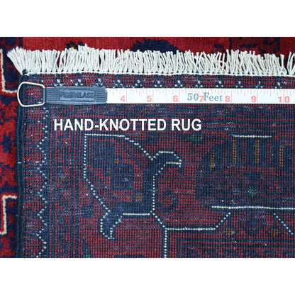 3'3"X4'8" Afghan Khamyab Wool Hand Knotted Deep And Saturated Red Rug