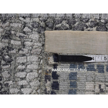 2'3"X3'2" Gray Silken Roman Mosaic Design Hand Knotted Sample Rug