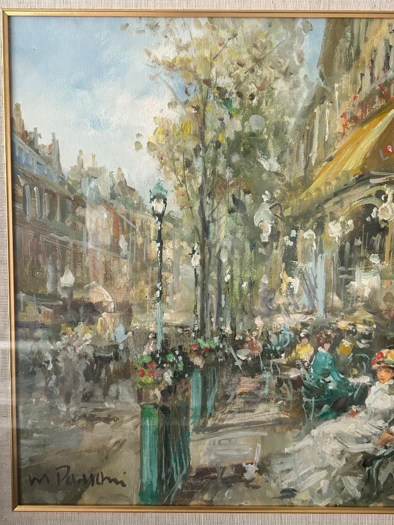 Mario Passoni (Italy) "Caf De Paris" Original Oil Painting On Canvas Signed Coa