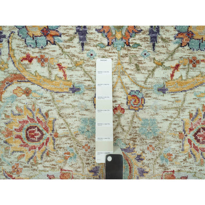 2'7"X18' Wimborne White Hand Knotted Wool And Silk Sickle Design Rug