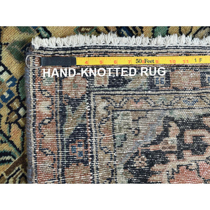 3'5"X10'1" Brown Vintage Farsian Worn Wool Hand Knotted Wide Runner Rug