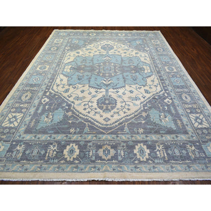 9'1"X11'9" Ivory Hand Knotted Fine Peshawar Afghan Wool Rug