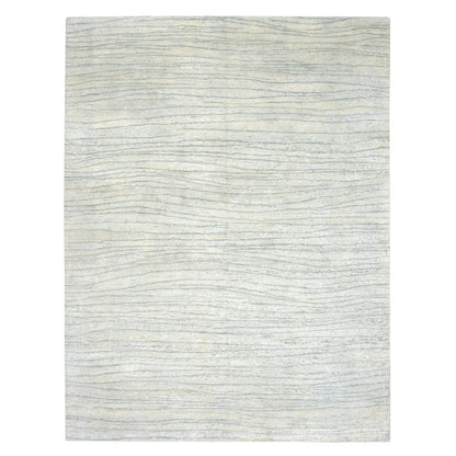 9'X12' Swan White Modern Wavy Design Pure Silk Hand Knotted Oriental Rug