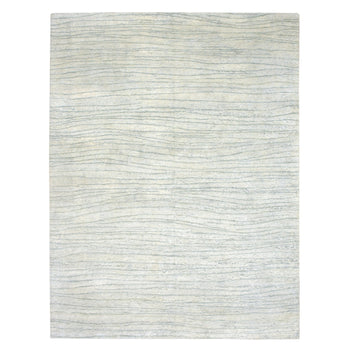 9'X12' Swan White Modern Wavy Design Pure Silk Hand Knotted Oriental Rug