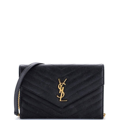 Saint Laurent Classic Monogram Wallet On Chain Matelasse Chevron Leather Small