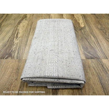 Hand knotted wool rug round oxidized distressed grass design gray