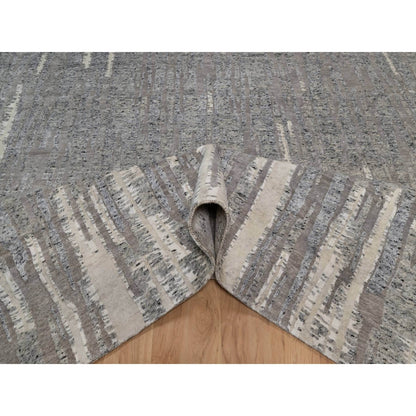 8'1"X10'2" Gray Nepali Weave Line Design Textured Wool Hand Knotted Rug