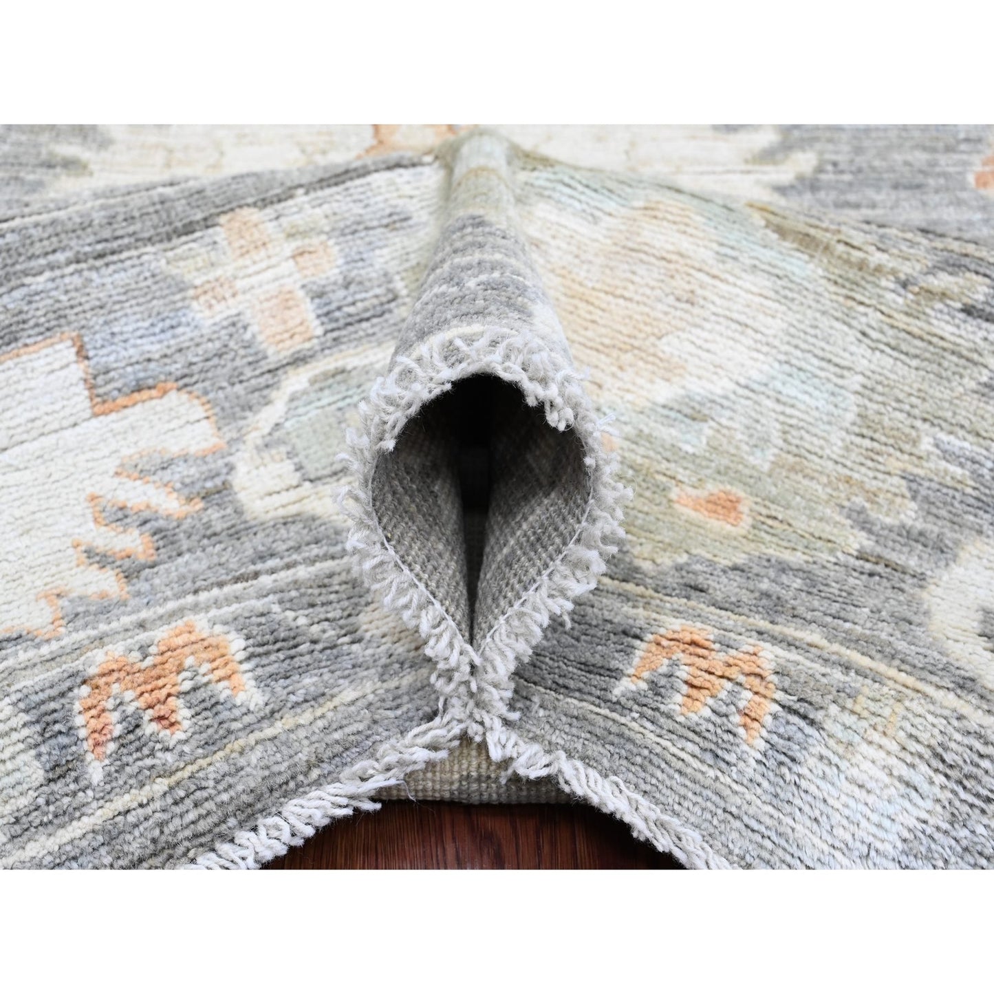 8'X9'8" Nickel Gray Afghan Angora Oushak Leaf Motif Hand Knotted Wool Rug