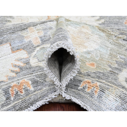 8'X9'8" Nickel Gray Afghan Angora Oushak Leaf Motif Hand Knotted Wool Rug