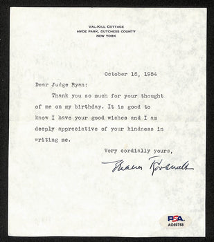 Eleanor Roosevelt Signed Typed Letter Signed (Tls) Former First Lady Psa/Dna
