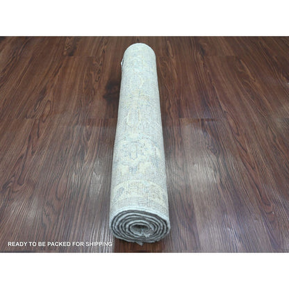 2'6"X5'9" Gray Washed Peshawar Leaf Design Wool Hand Knotted Runner Rug